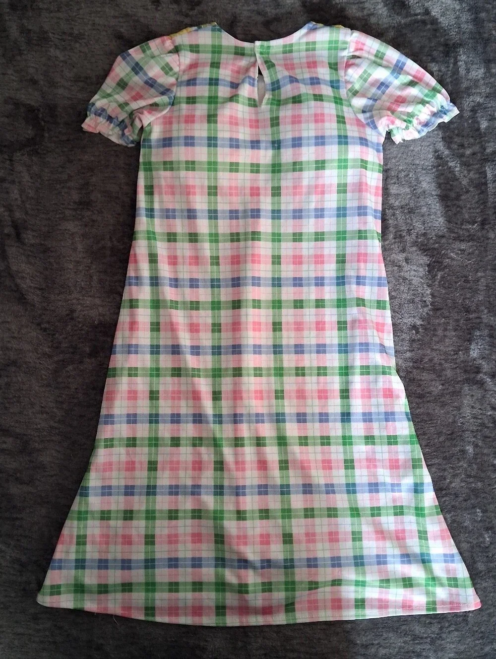 Old Lady Plaid Dress Halloween Costume Fake Padded Chest Kids, Girls Size M